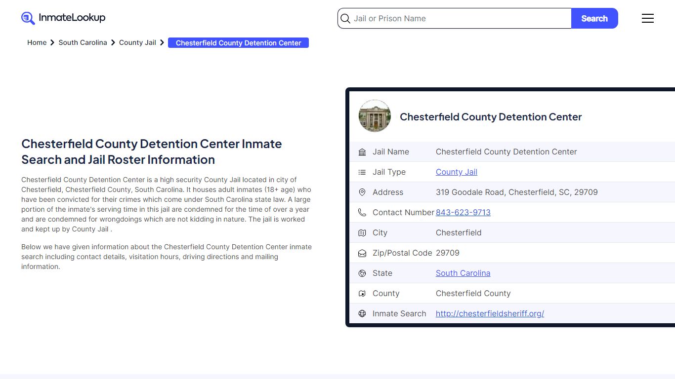 Chesterfield County Detention Center (SC) Inmate Search and Jail Roster ...